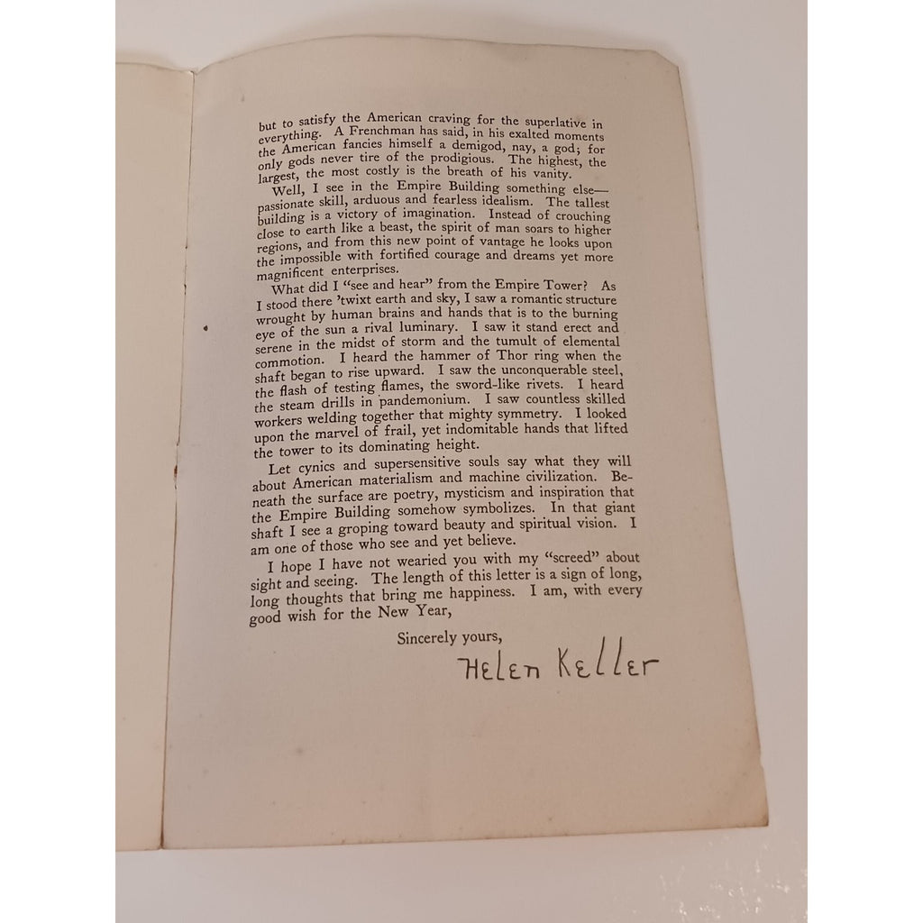 1932 Helen Keller Empire State Building NY Brochure Ephemera Times Wide Photo