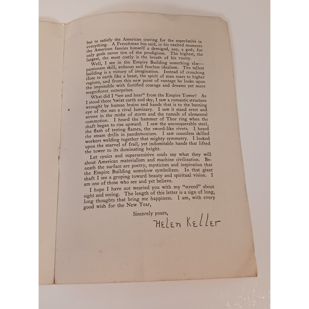 1932 Helen Keller Empire State Building NY Brochure Ephemera Times Wide Photo