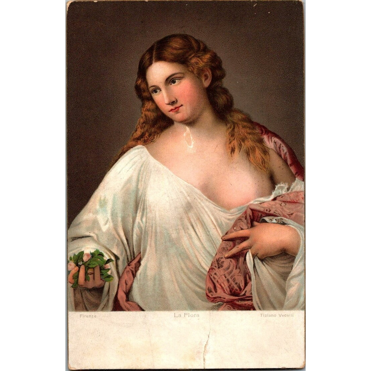 Tiziano Vecelli Titian Painting La Flora Woman Antique Postcard Undivided Back