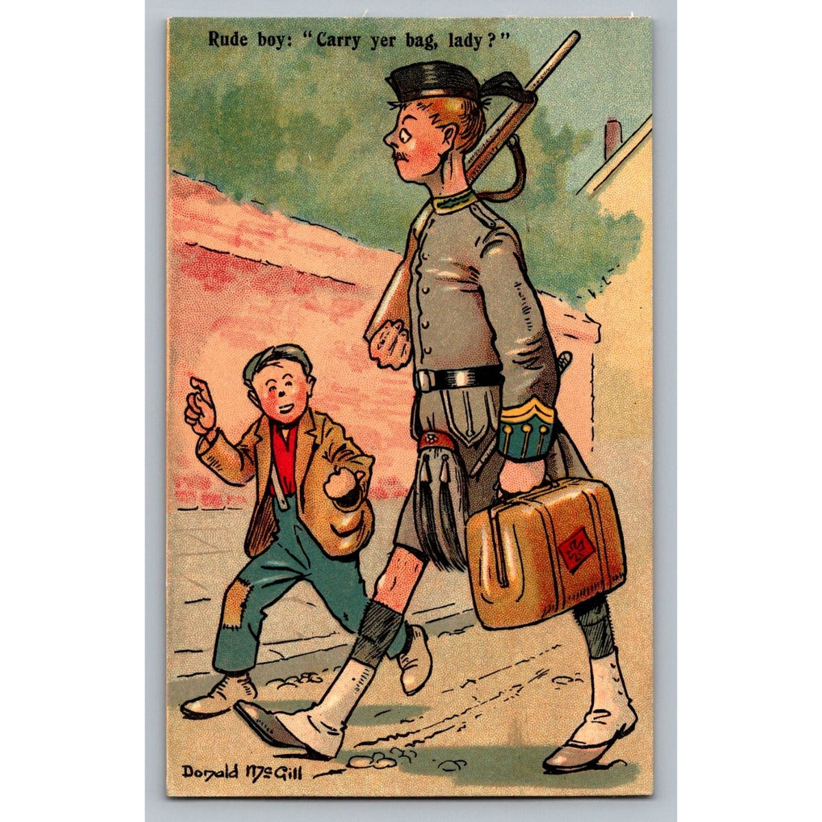 Donald McGill Comic Postcard Rude Boy Scottish Soldier Kilt E. S. London Humor