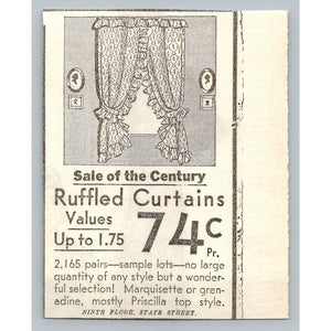 1930s Dept Store Ruffled Curtains Print Ad Priscilla Style State Street