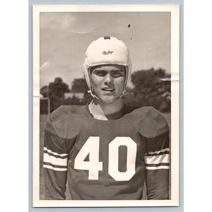 Football Player 1950s Snapshot Photograph Rawlings Helmet #40 Elyria Ohio
