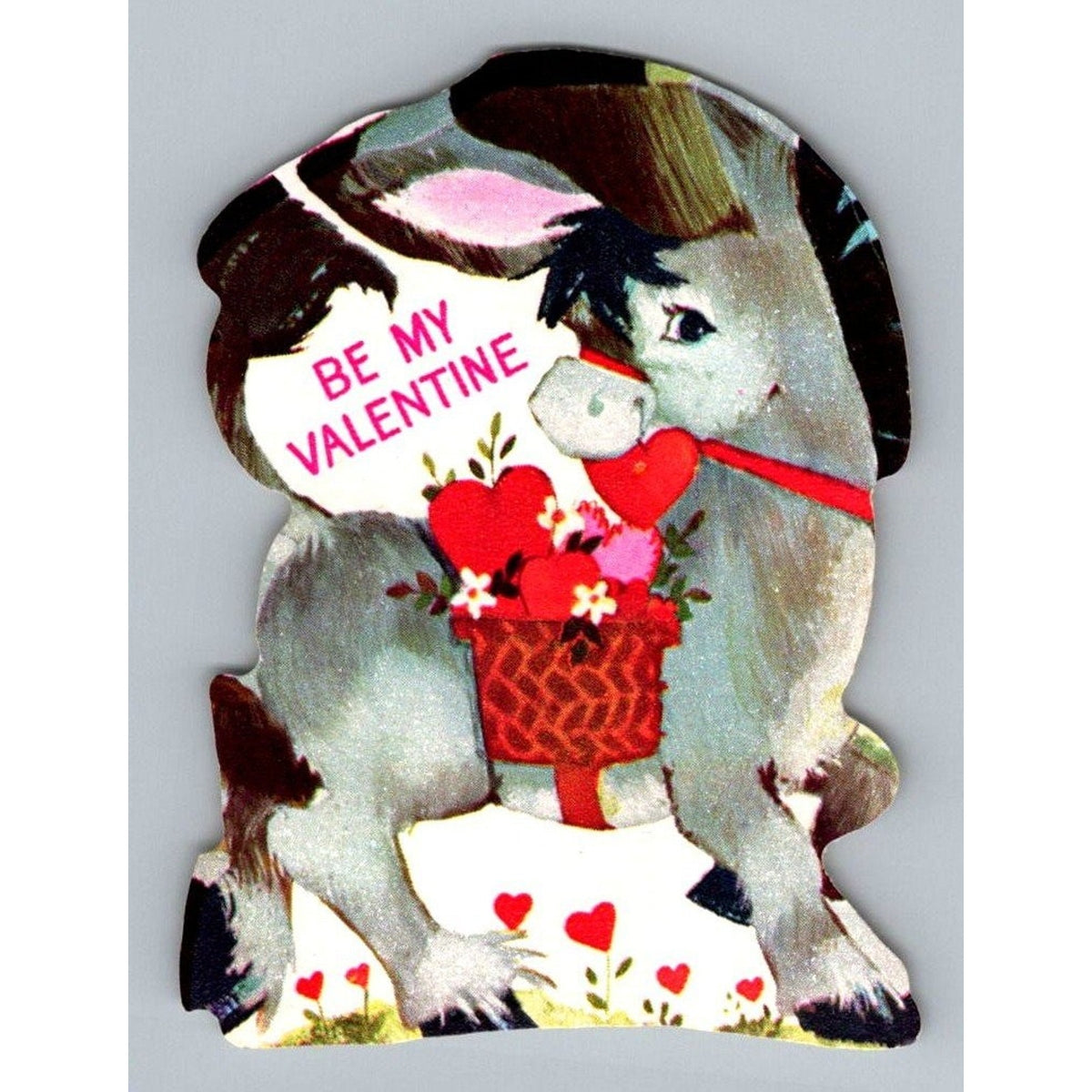 Vintage Hallmark Valentine's Day Card Donkey Burro Die Cut USA