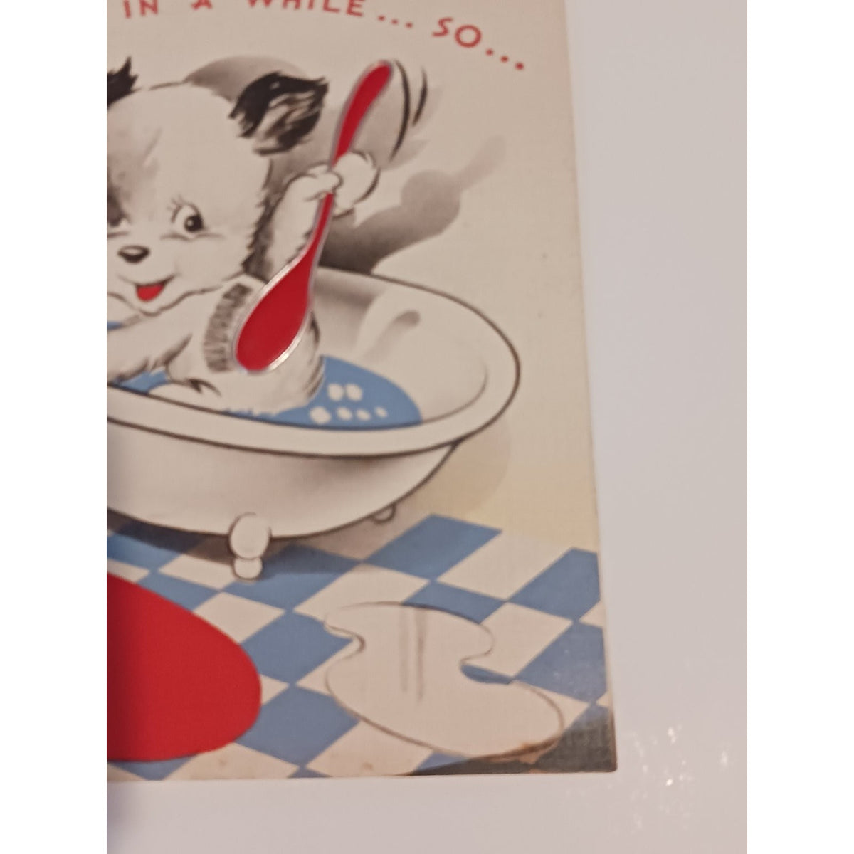 VTG 1940s 50s Puppy Bath Birthday Greeting Card Stanley Anthropomorphic Ephemera