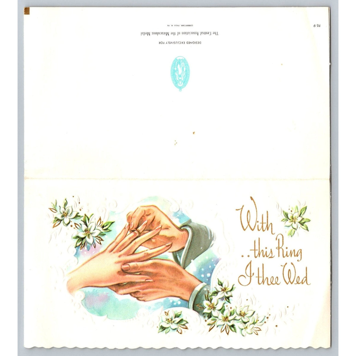 Vintage Wedding Greeting Card With This Ring I Thee Wed Religious Floral