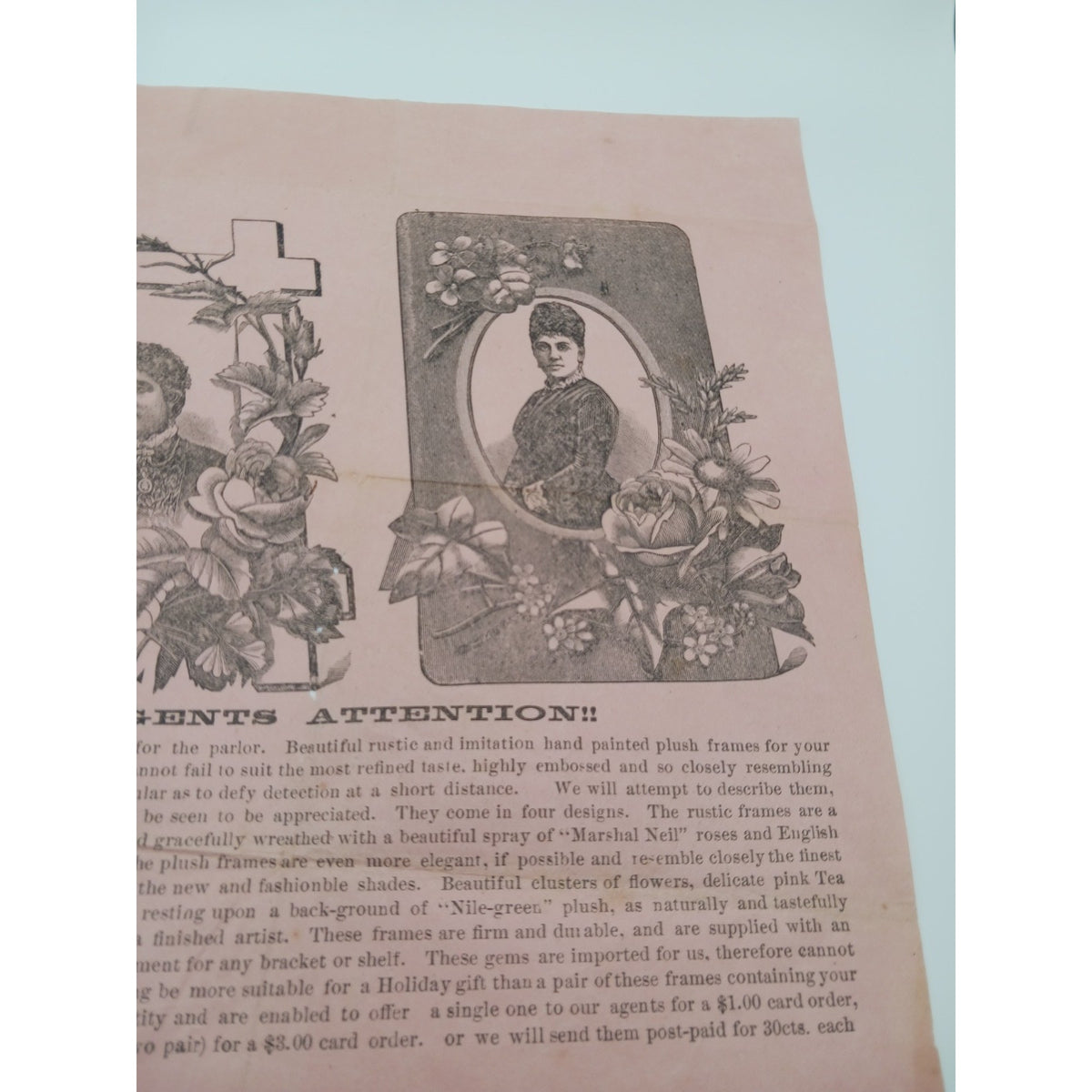 1870s 1880s Antique Victorian Caxton Printing Co Conn Photo Frame Agent Ad Flyer