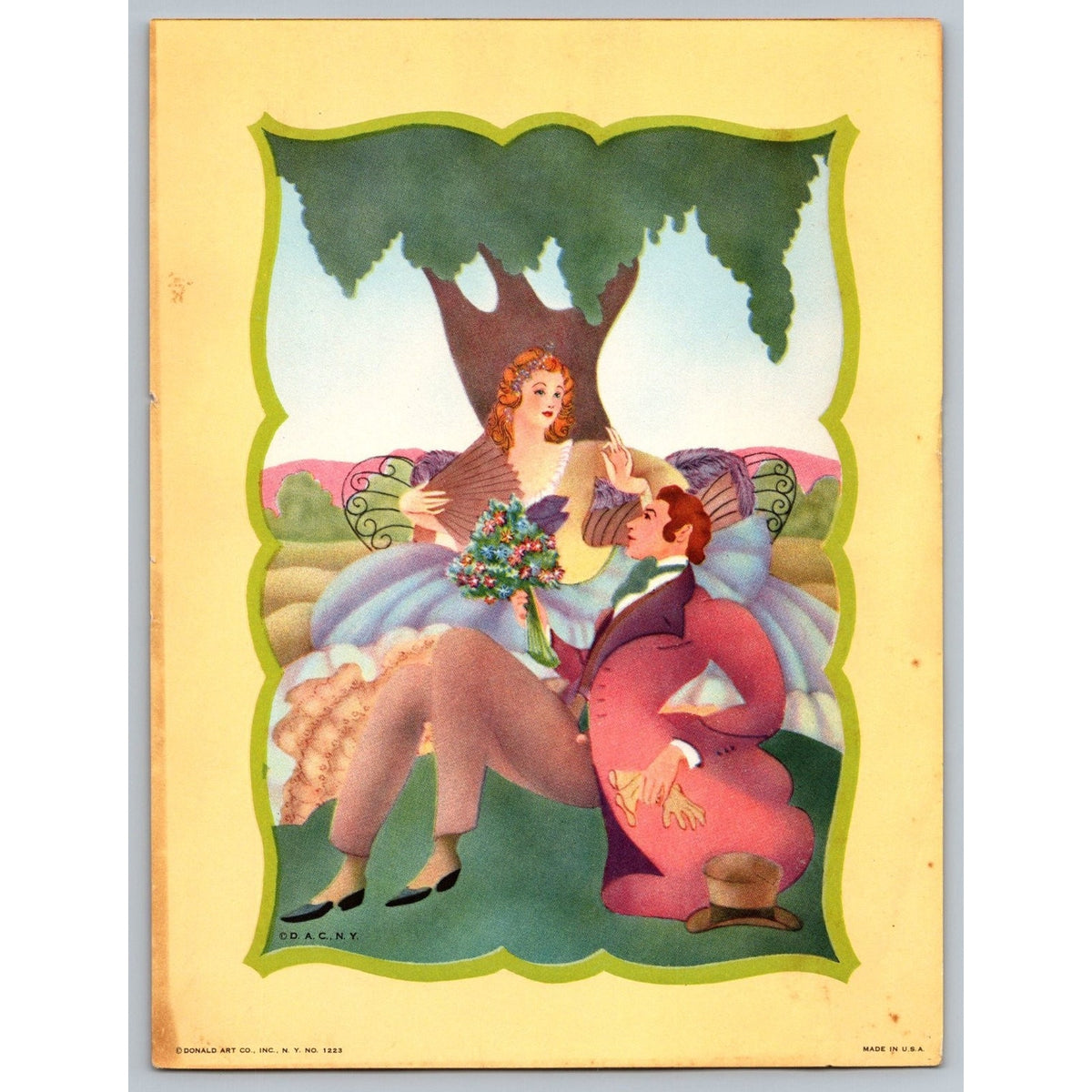 Vintage 1930s D A C NY Art Print Romantic Couple Under Tree No 1223