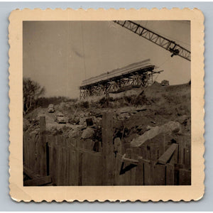 Construction Site 1940s-1950s Snapshot Photograph Bridge Building Crane