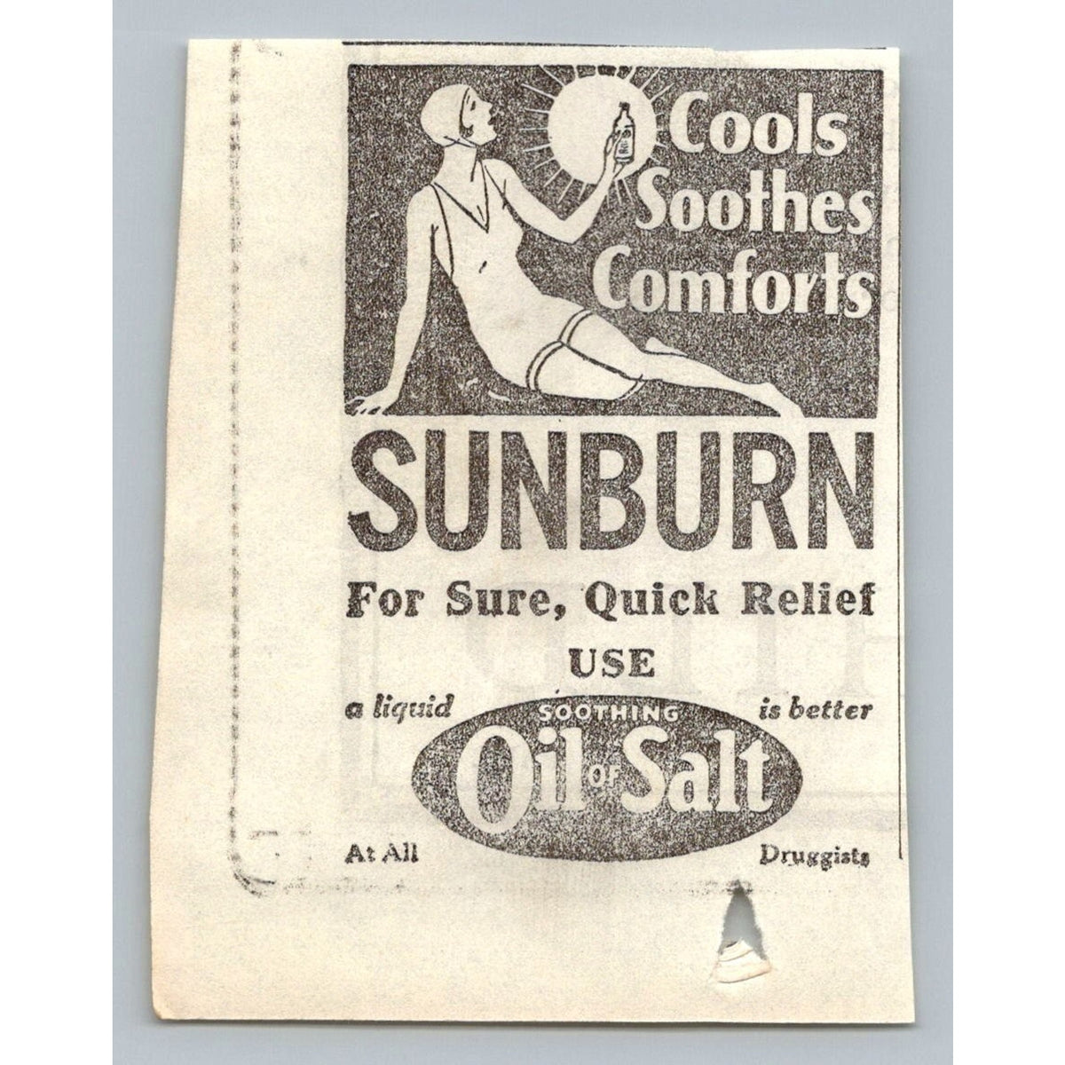 Vintage 1930s Sunburn Remedy Print Ad Ephemera Oil of Salt Flapper Era