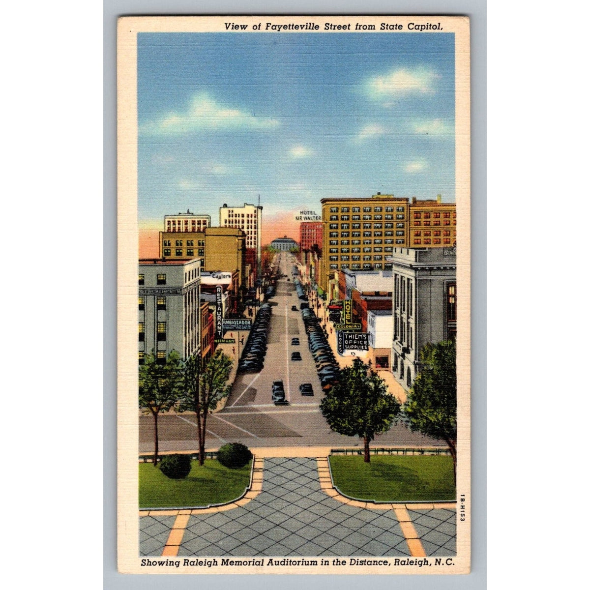 Fayetteville Street Raleigh NC Capitol View Curt Teich Art Colortone Postcard