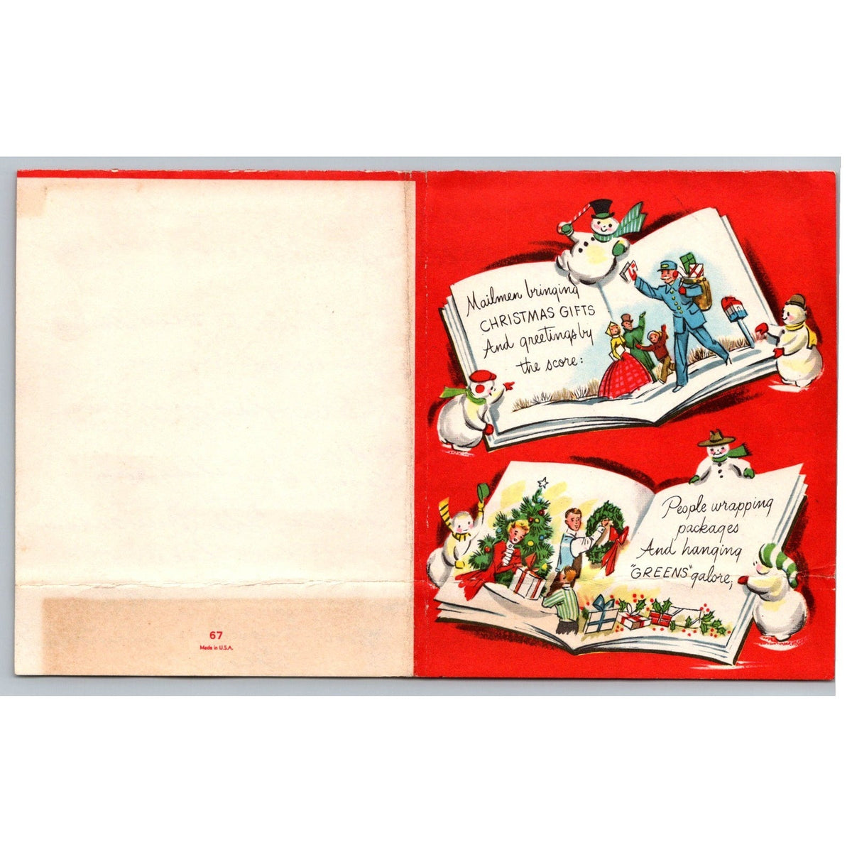 c1950s Anthropomorphic Snowman MCM Christmas Greeting Card Vintage