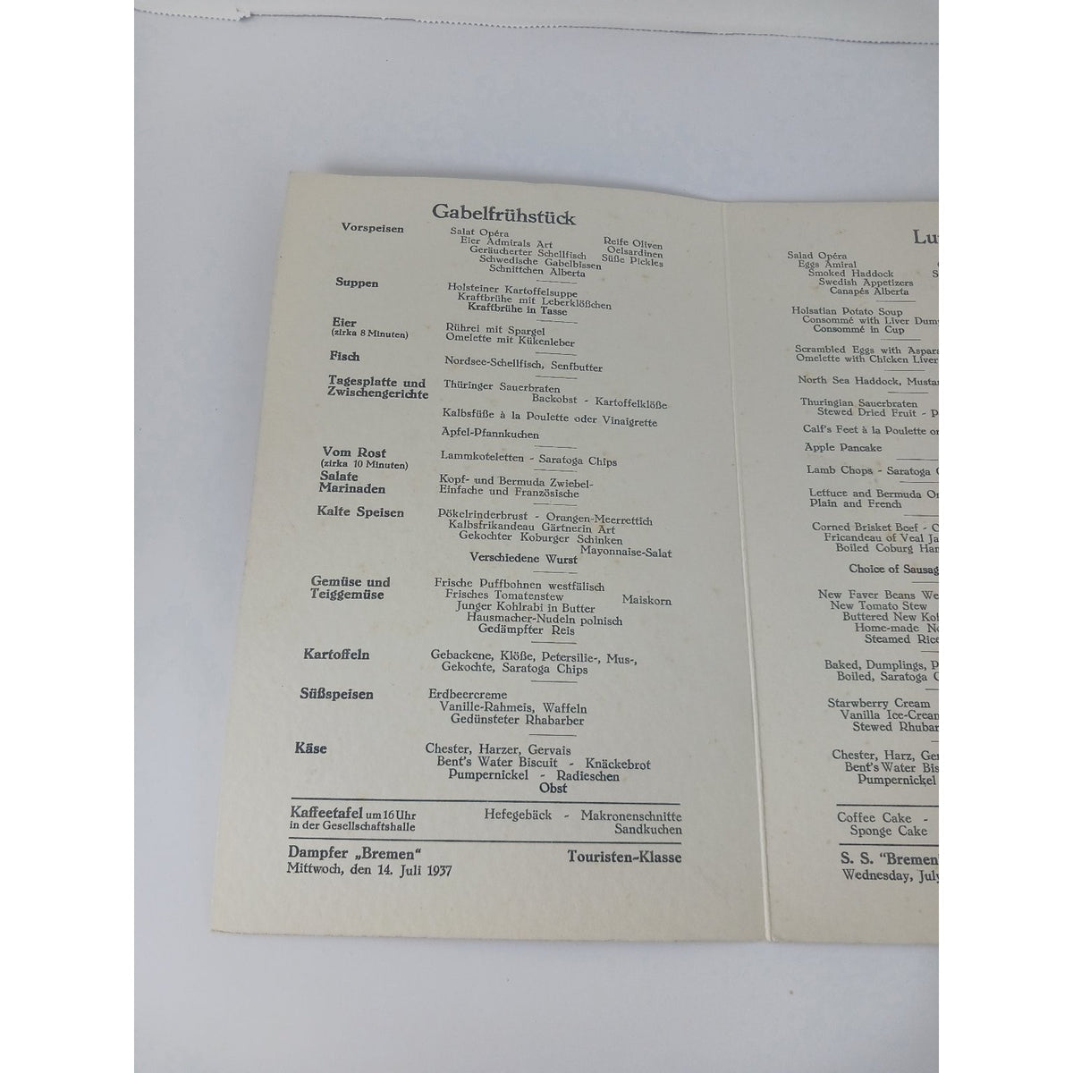 1937 SS Bremen Norddeutscher Lloyd Menu Brochure German Folk Dress Bückeburg