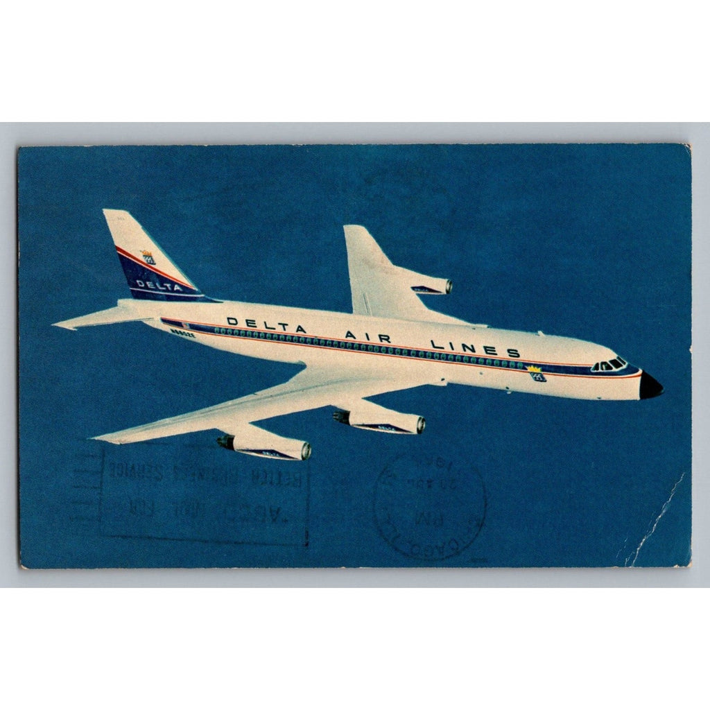 1965 Delta Air Lines Convair 880 Jetliner Chicago Posted Postcard