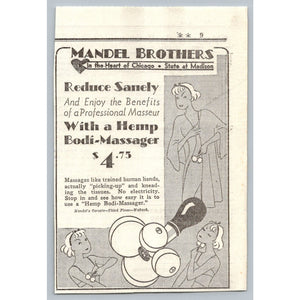 1930s Mandel Brothers Chicago Hemp Bodi Massager Vintage Print Ad Ephemera