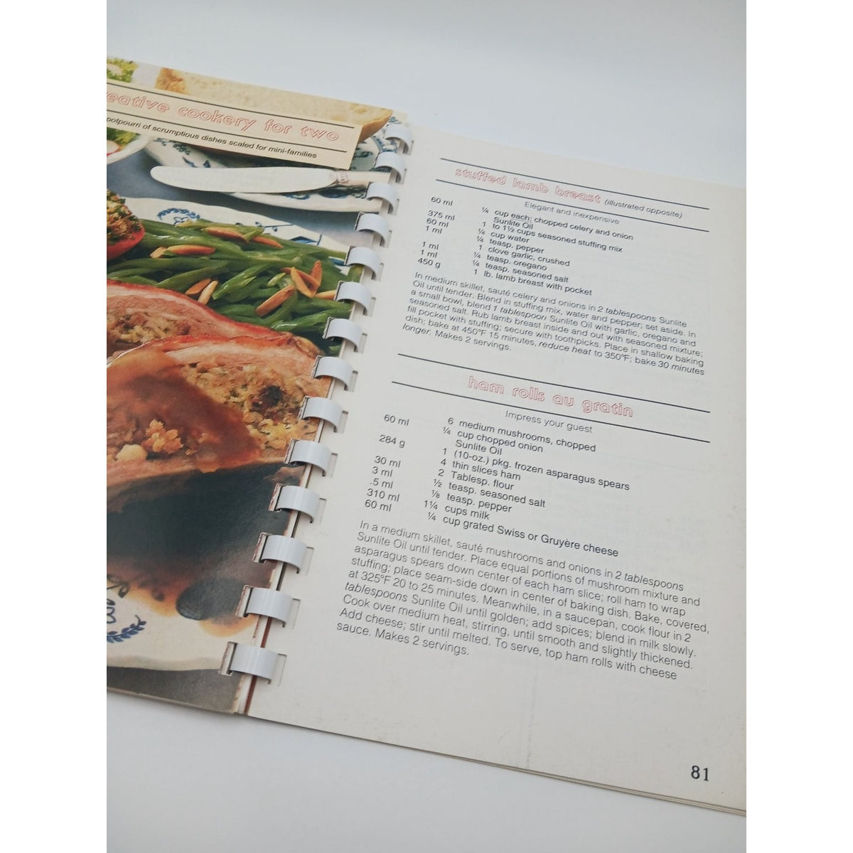 Sunlite The Cooking Lite Feeling Right Cookbook Spiral Bound Recipes