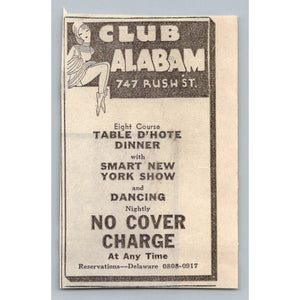 1931 Club Alabam Chicago Flapper Nightclub Print Ad Table D'Hote Dinner Show