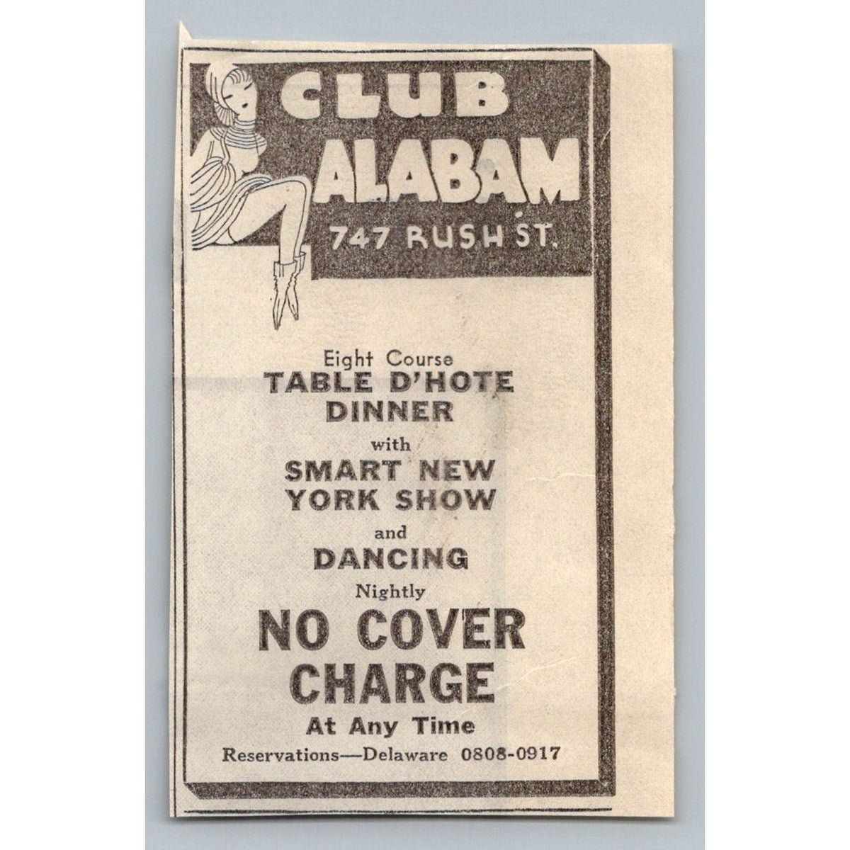 1931 Club Alabam Chicago Flapper Nightclub Print Ad Table D'Hote Dinner Show