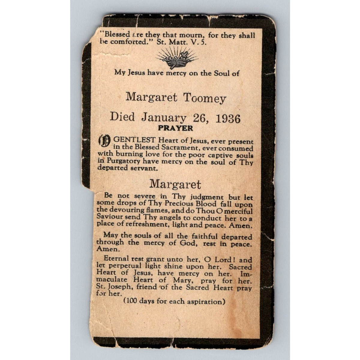 1936 Catholic Memorial Prayer Card Jesus Angel Gethsemane Solace Art USA