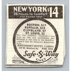 1933 Vintage Safe Way Lines Bus Print Ad 1930s Chicago New York Travel Ephemera