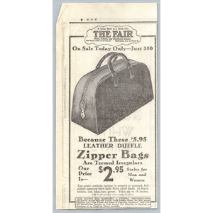 1930s Chicago The Fair Department Store Leather Duffle Bag Newspaper Ad Ephemera
