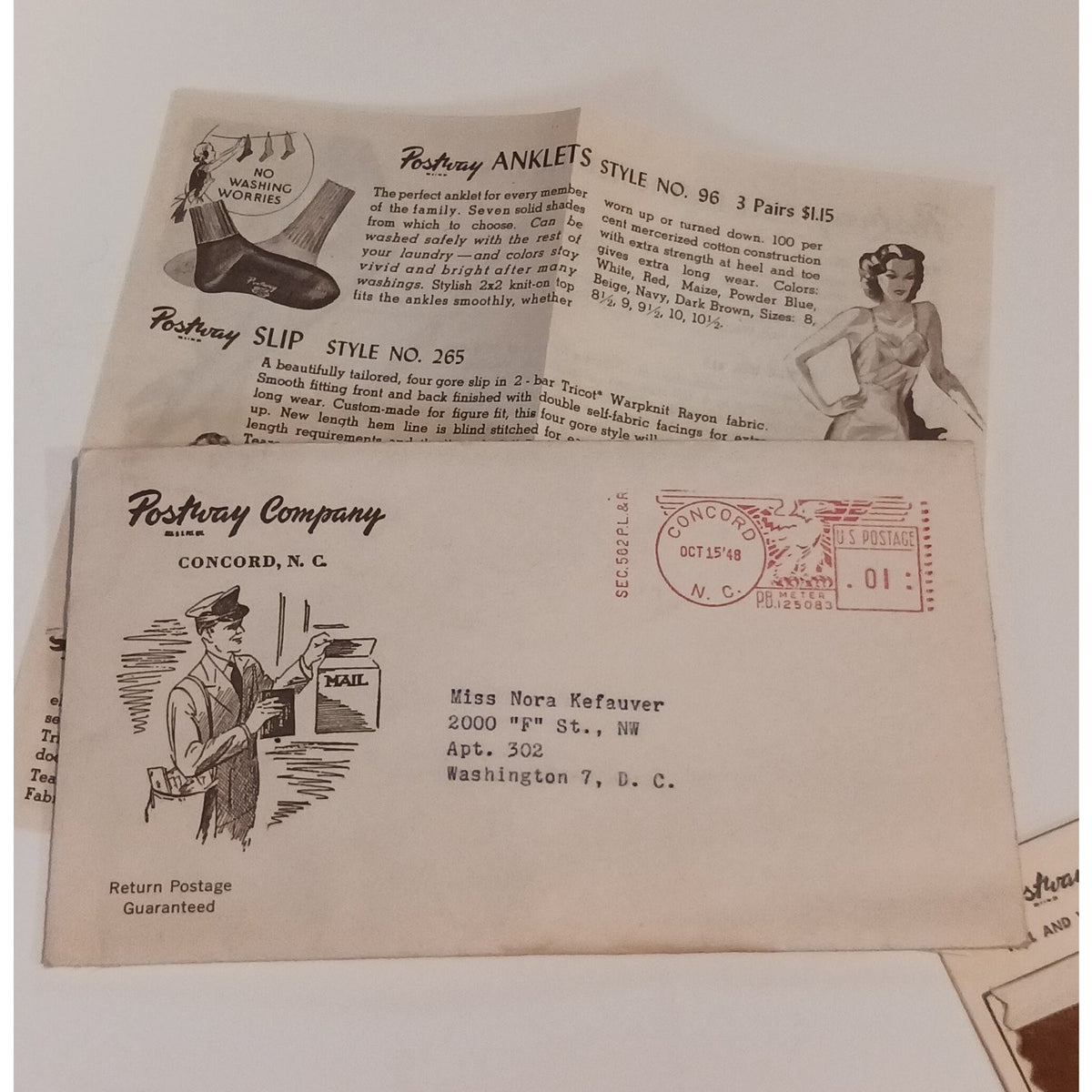 1948 Postway Hosiery Brochure & Color Swatch Concord NC Ephemera