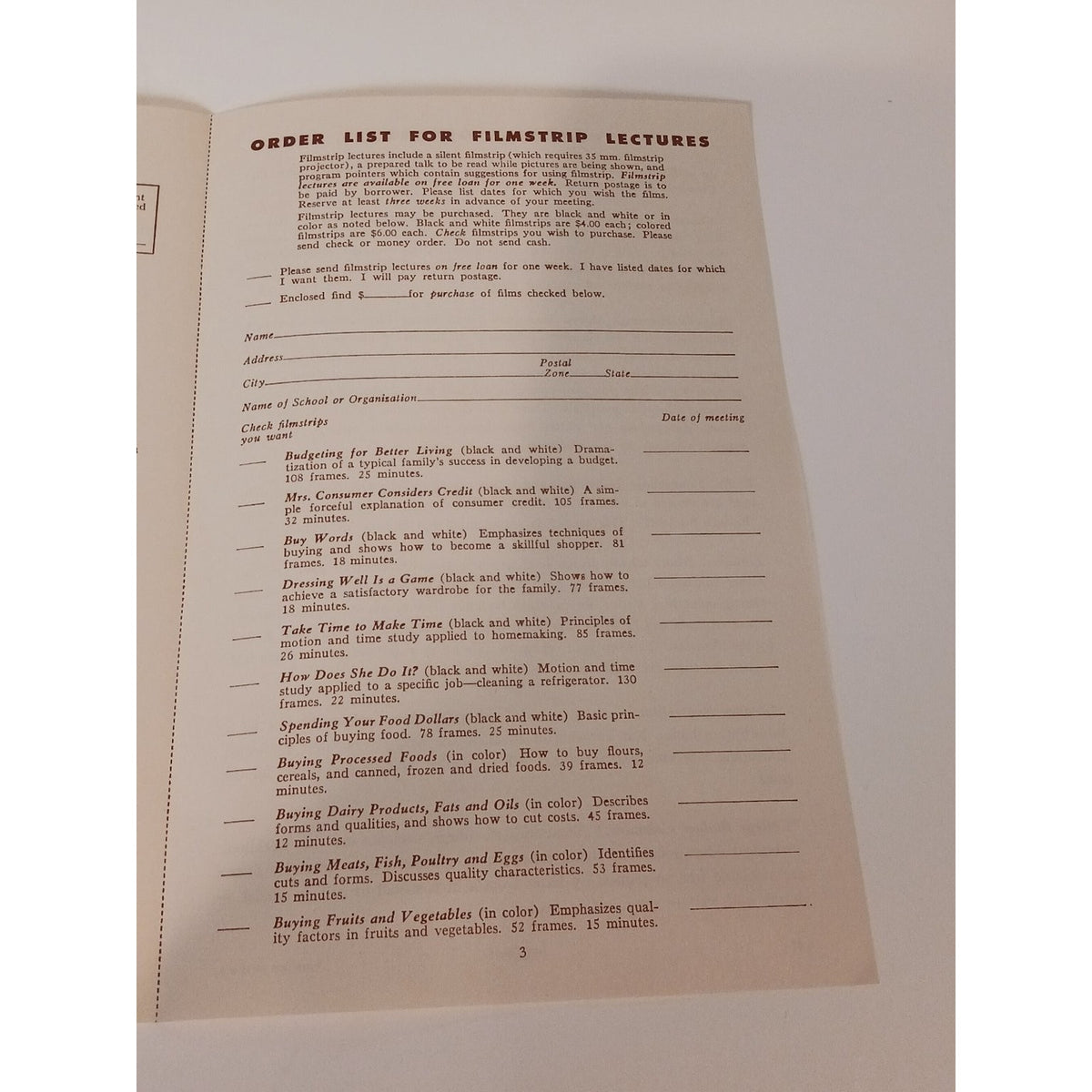 1951 Household Finance Consumer Education Material Order List Pamphlet Chicago