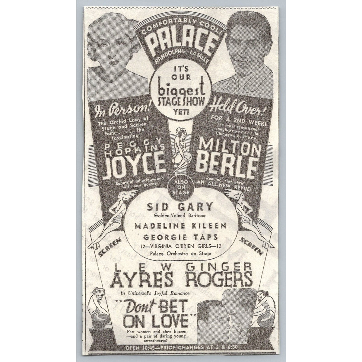 1933 Don't Bet On Love Peggy Hopkins Joyce Milton Berle Ginger Rogers Print Ad