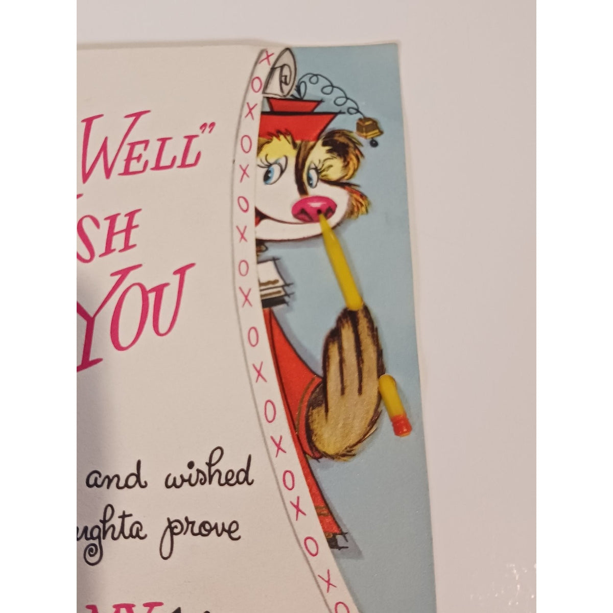 1950s Get Well Card Tic Tac Toe Bear Greetings Plastic Pencil Anthropomorphic