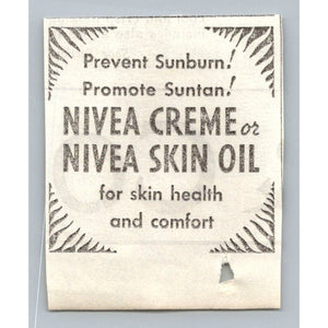 Vintage 1930s NIVEA CREME Skin Oil Suntan Ephemera Print Ad Depression Era