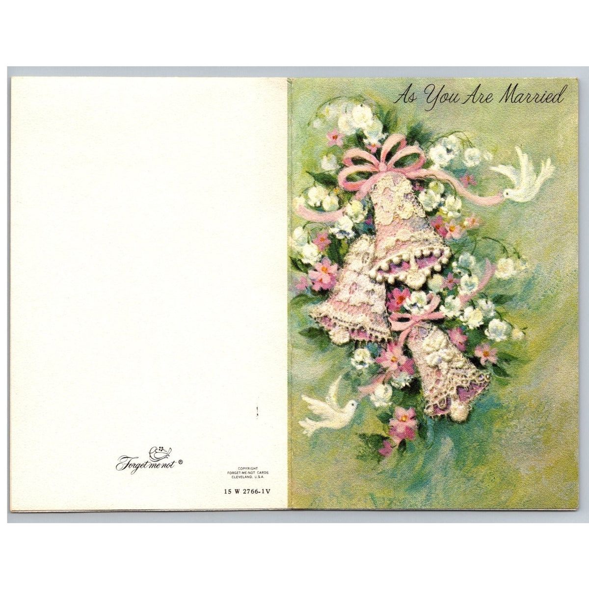 Vintage Forget Me Not Wedding Greeting Card Bells Doves As You Are Married Pink