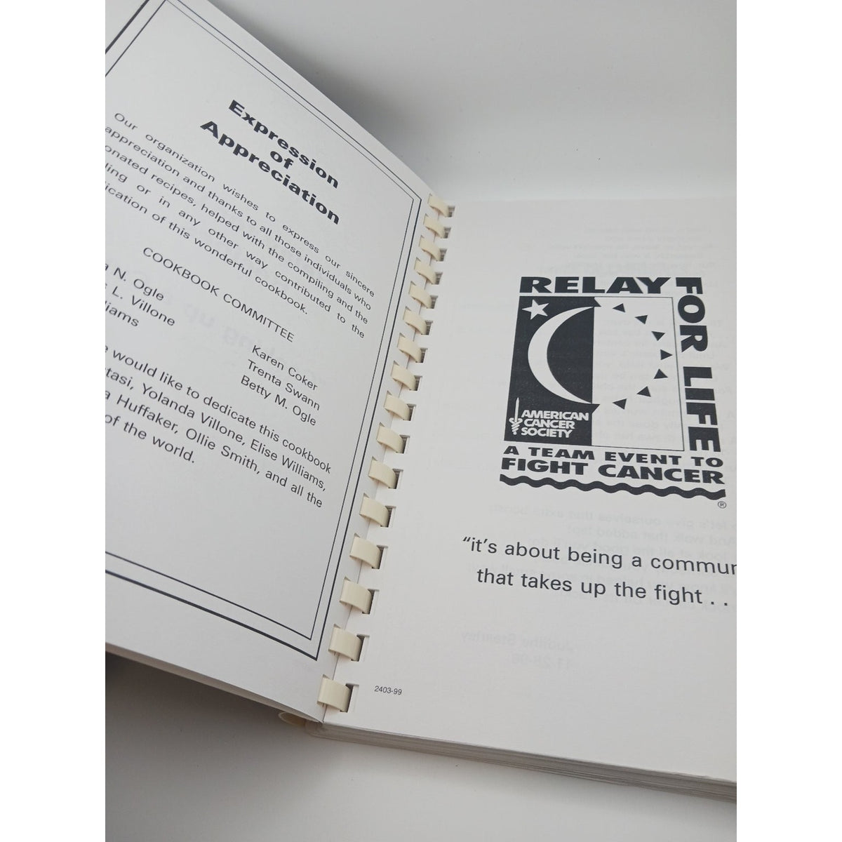 Relay for Life Cookbook 1999 Community Recipes Cooking up a Cure Spiral
