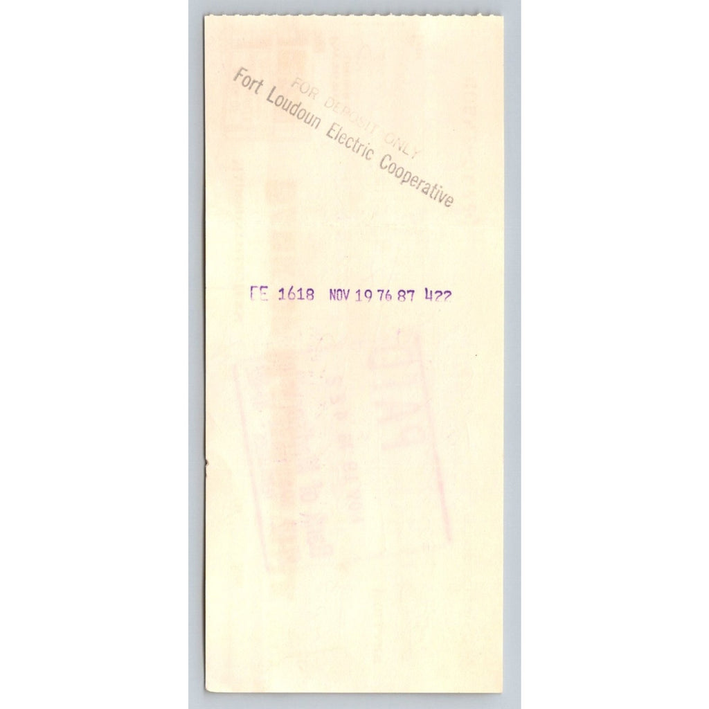 Vintage 1976 Bank of Madisonville TN Check Fort Loudoun Electric Cooperative
