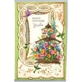 Vintage Birthday Greeting Card Die Cut Floral Birdcage Hummingbird Made in USA
