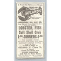 1933 Ireland's Fish House Chicago Ad 1930s Lobster Dinner Ephemera Rates