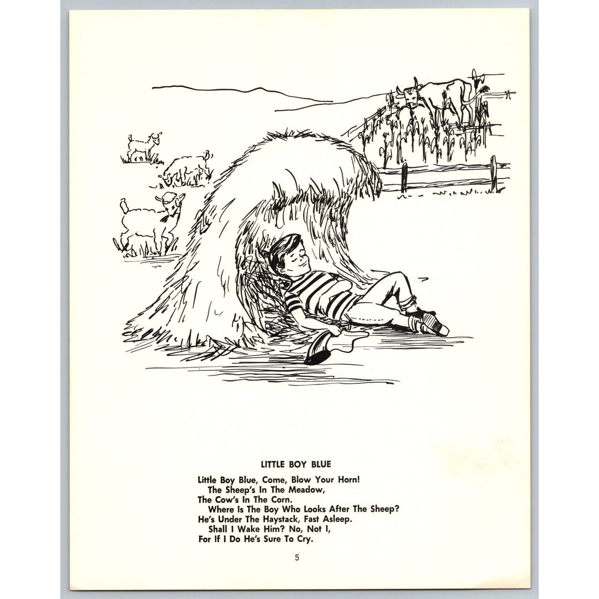 Vintage Little Boy Blue Nursery Rhyme Art Print Offset Lithograph Unframed MCM