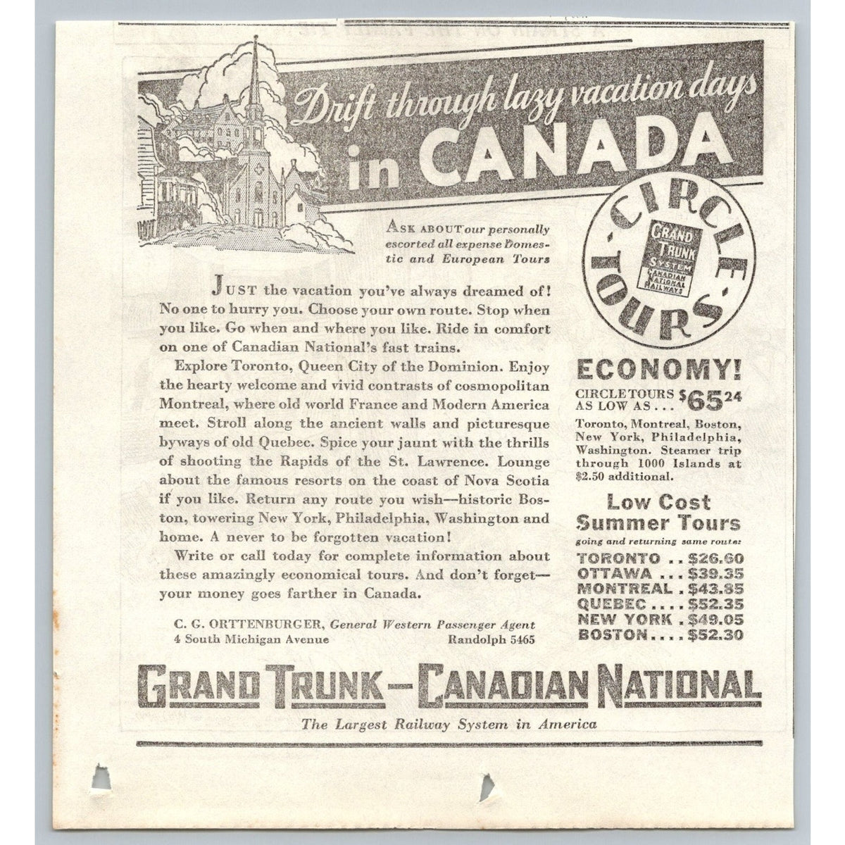 1933 Grand Trunk Canadian National Railway Canada Travel Print Ad Ephemera 1930s