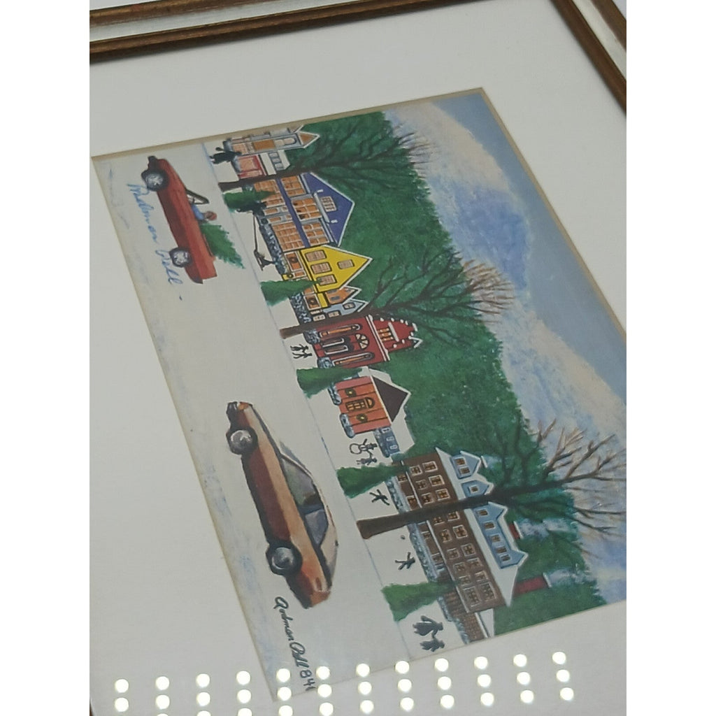 Christmas Scene By Rodman Pell Winter Village Signed Framed Matted Print Folk