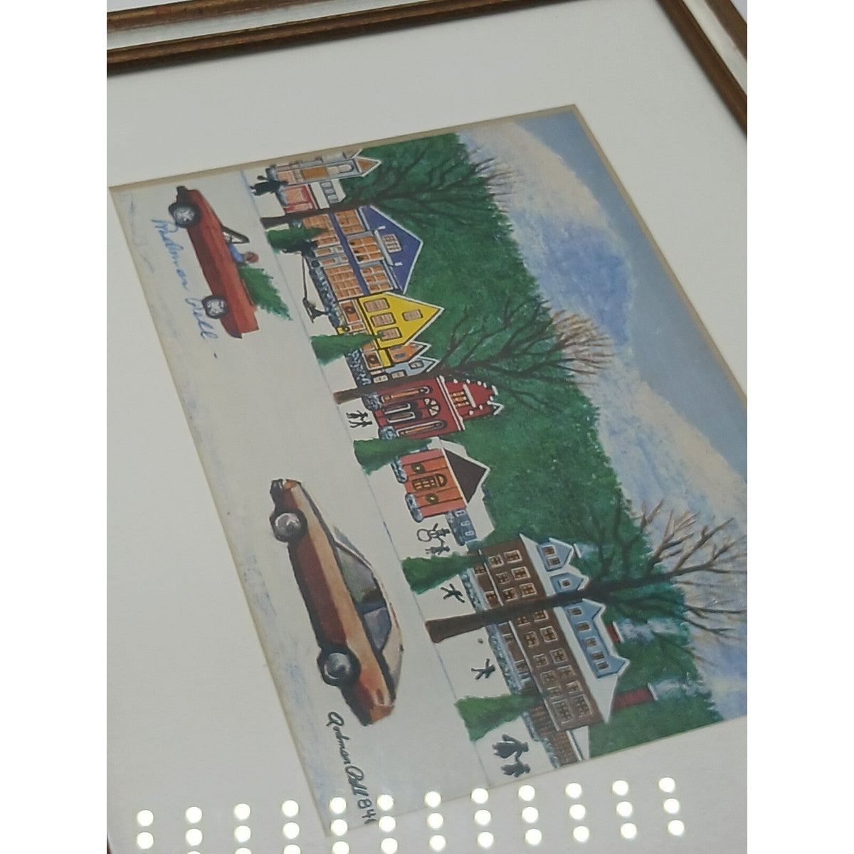 Christmas Scene By Rodman Pell Winter Village Signed Framed Matted Print Folk