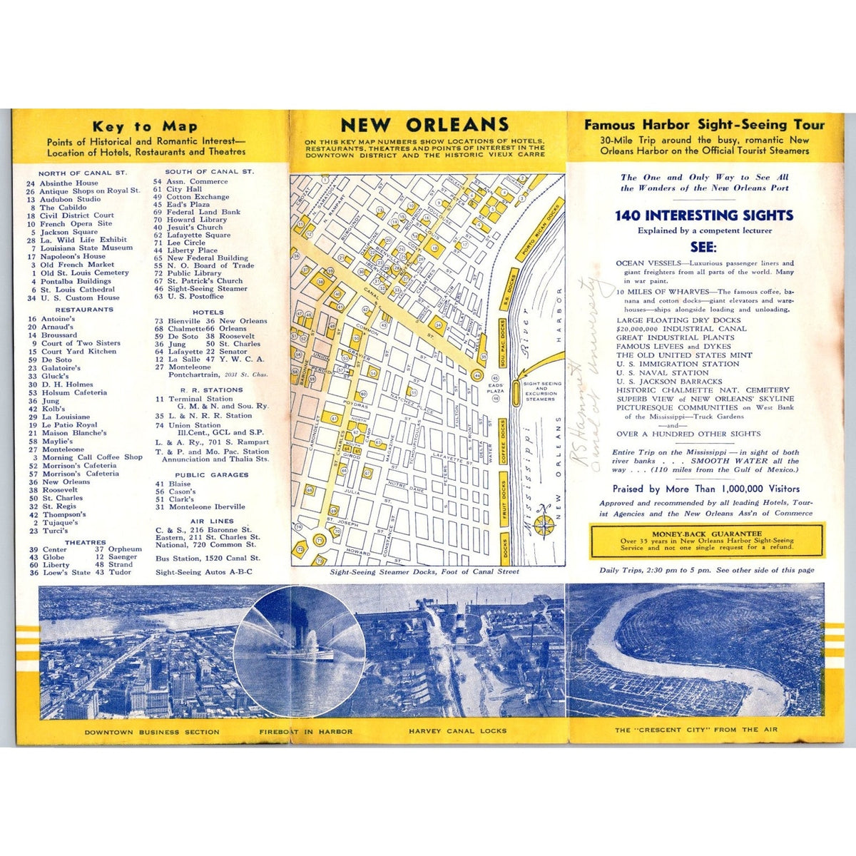 1930s New Orleans Harbor Sightseeing Steamboat Travel Brochure Map Pamphlet