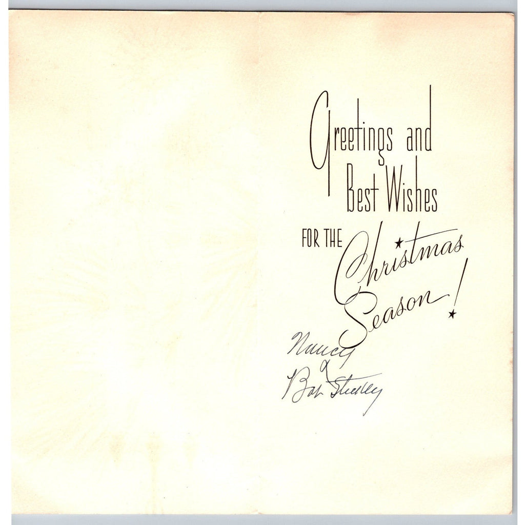 1950s Red Candles Snowflakes Pine Vintage Rust Craft MCM Christmas Greeting Card