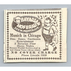 1933 Bavarian Hofbrau Chicago Print Ad Clipping German Entertainment Ephemera