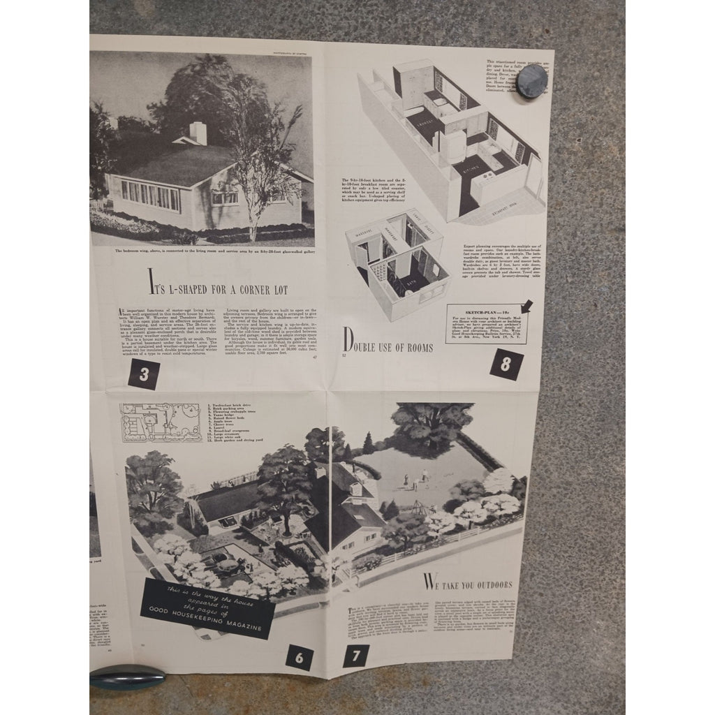 VTG 1950s Modern But Friendly Good Housekeeping Floor Plan MCM U Shape Ranch