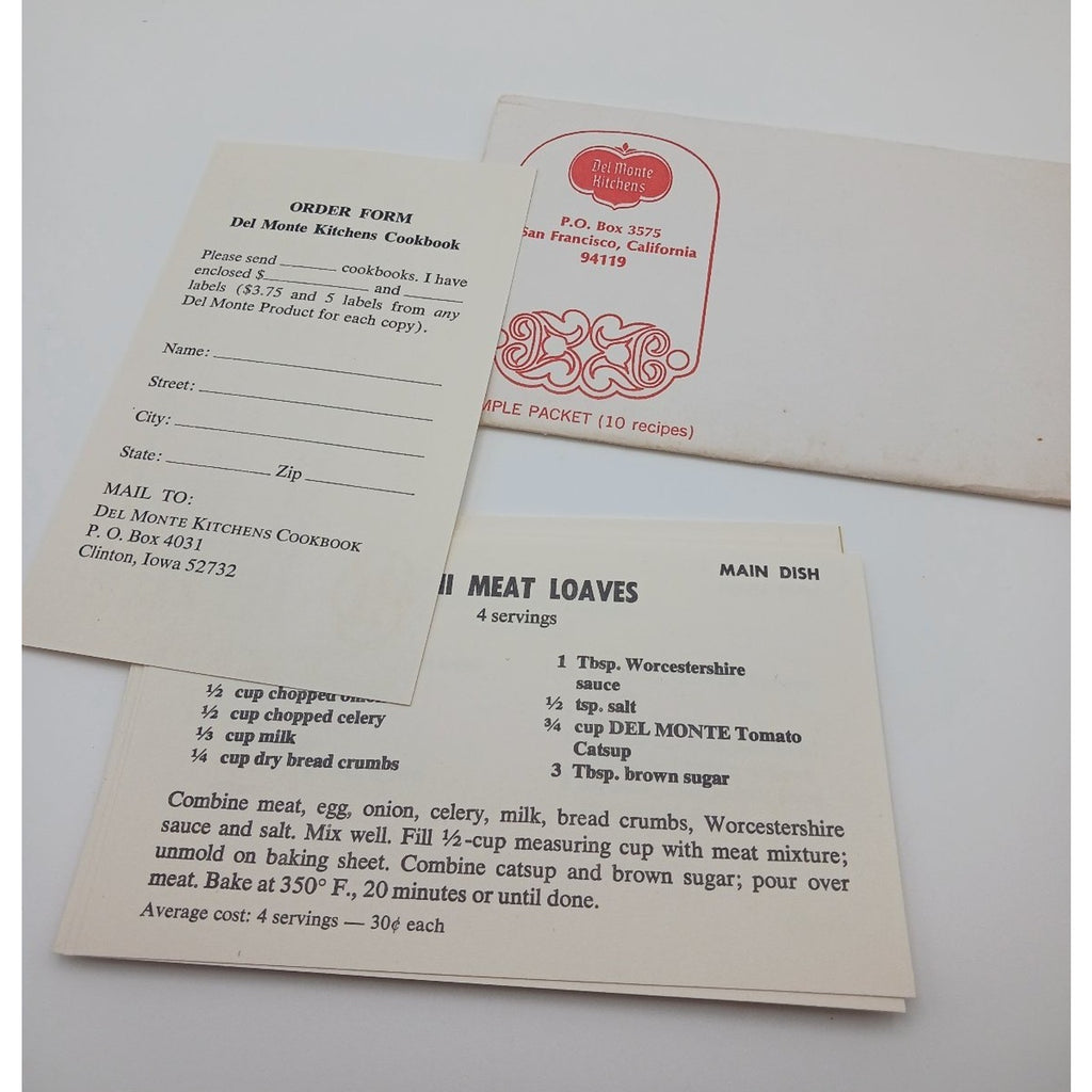 Vintage 1972 Del Monte Kitchens Recipe Card Sample Packet 10 Recipes Ephemera