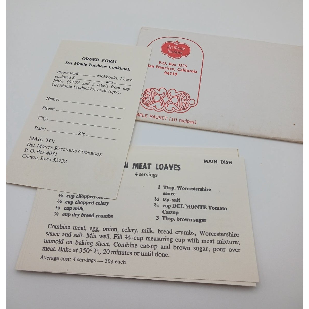 Vintage 1972 Del Monte Kitchens Recipe Card Sample Packet 10 Recipes Ephemera