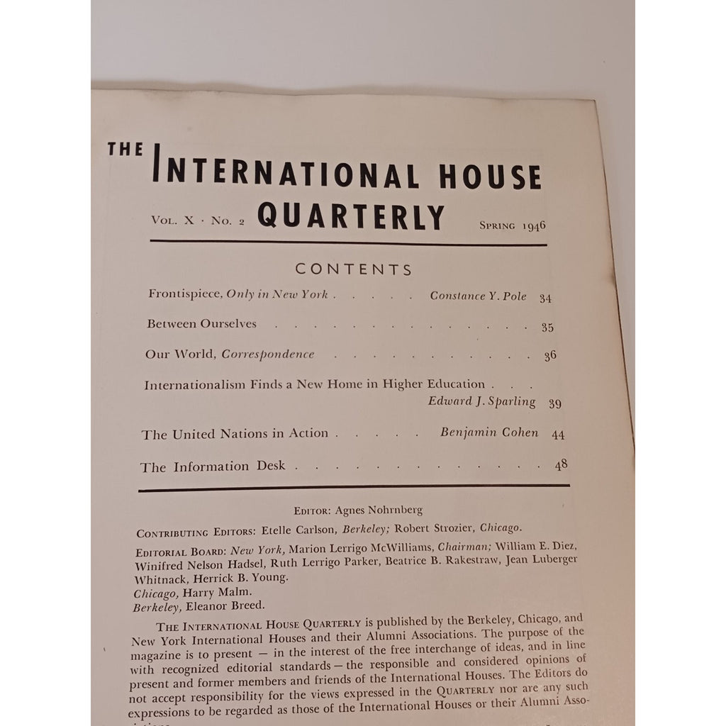 1946 International House Quarterly Magazine WWII Era United Nations NYC Chicago