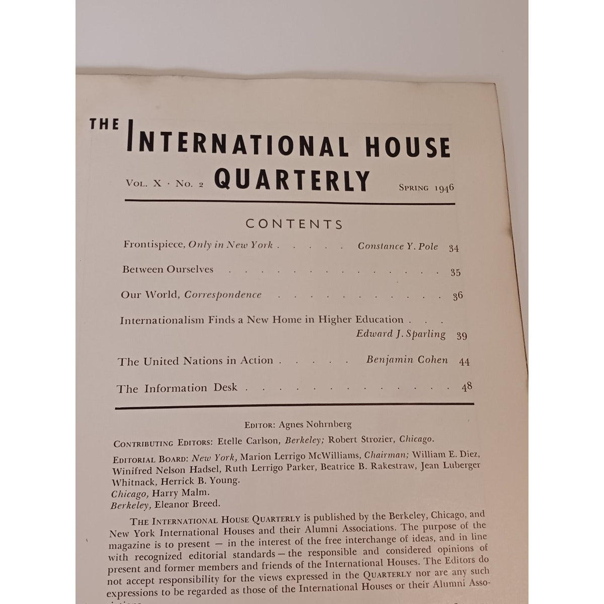 1946 International House Quarterly Magazine WWII Era United Nations NYC Chicago