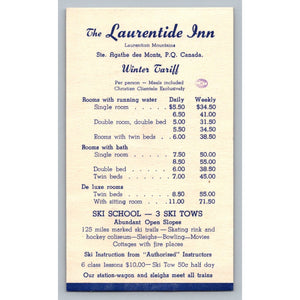 Laurentide Inn Winter Tariff Flyer Ste Agathe des Monts Quebec Skiing Ephemera
