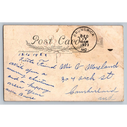 1923 Whitney Made Embossed Holly Merry Christmas Postcard Brunswick MO Postmark