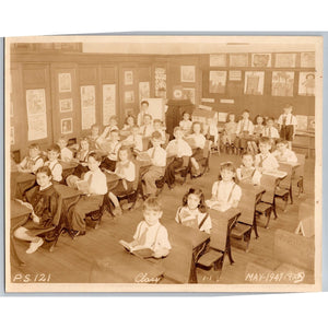 1947 School Class Photo P S 121 Children Students Classroom Vintage Holding Book