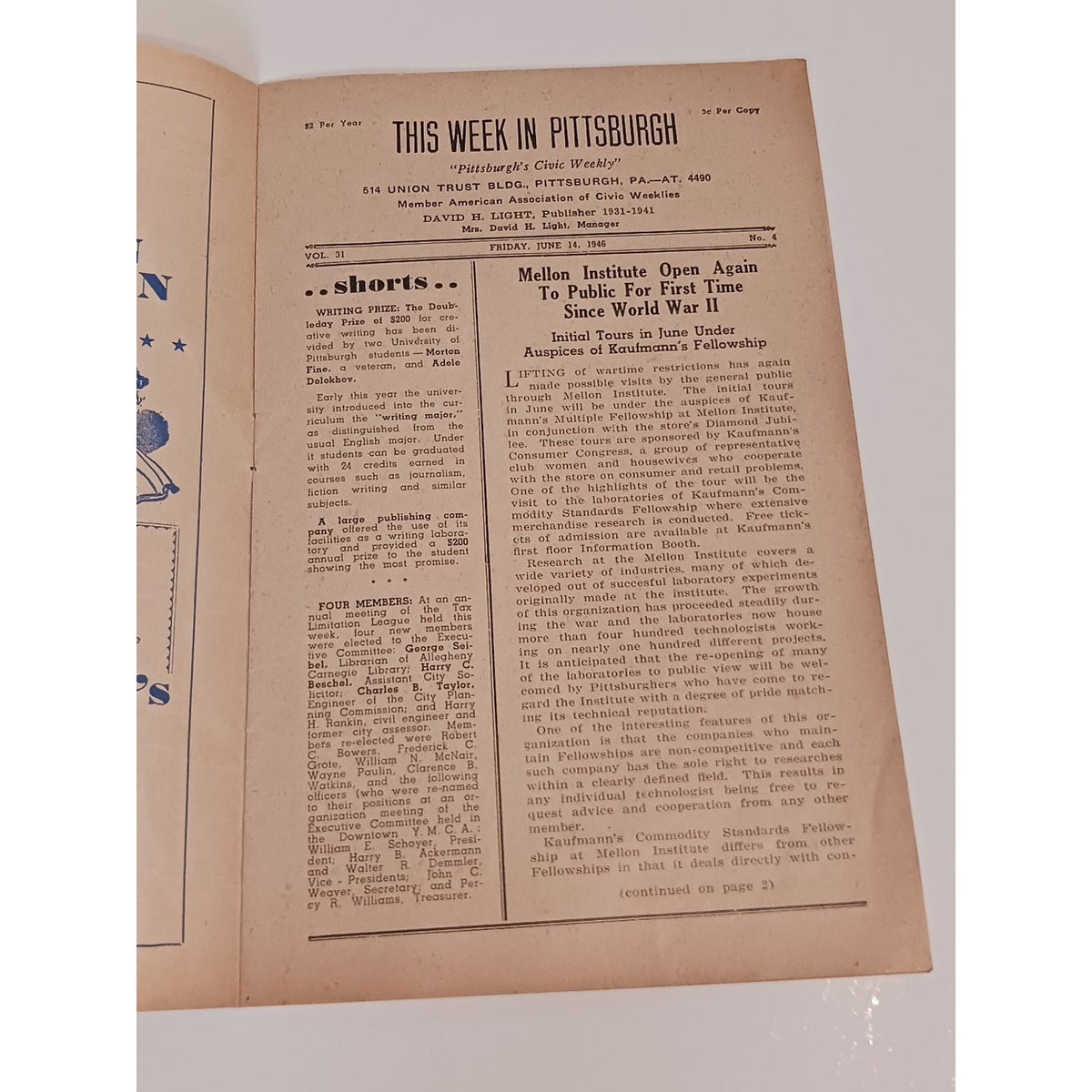 1946 This Week in Pittsburgh Guide Ted Weems Old Vintage Ephemera Ads